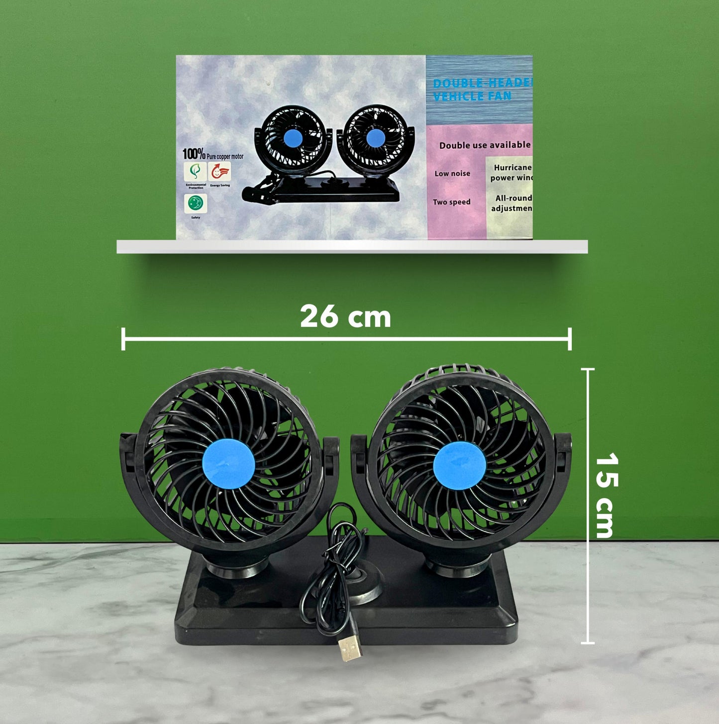 VENTILADOR DOBLE DE CARRO ROTABLE USB